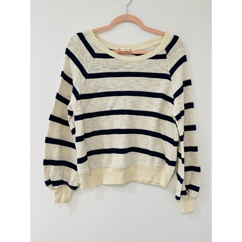 Women's Small Striped Sweater Altar'd State Navy Blue Cream Fall Oversize